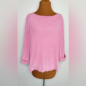 Chico's Red White Micro Striped Boat Neck Pullover Top Size Large